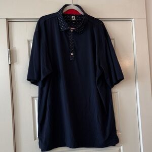 FootJoy Men's Dark Blue Polo with Polka Dot Collar